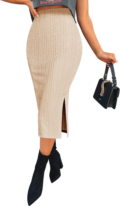 Knit Midi Pencil Skirt