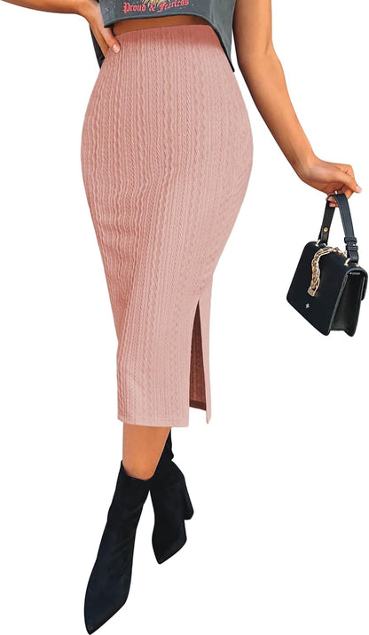 Knit Midi Pencil Skirt
