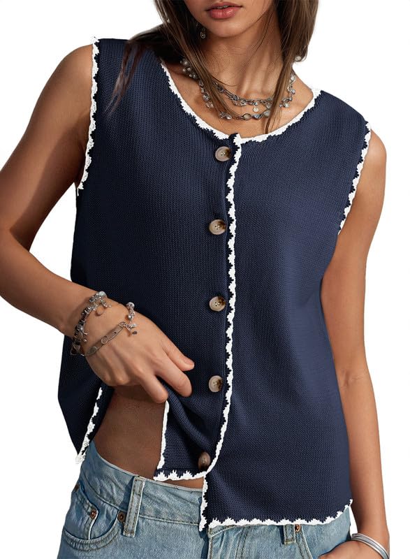 Button Up Color Block Vest