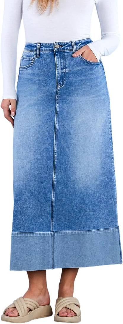 Slit Denim Midi Skirt