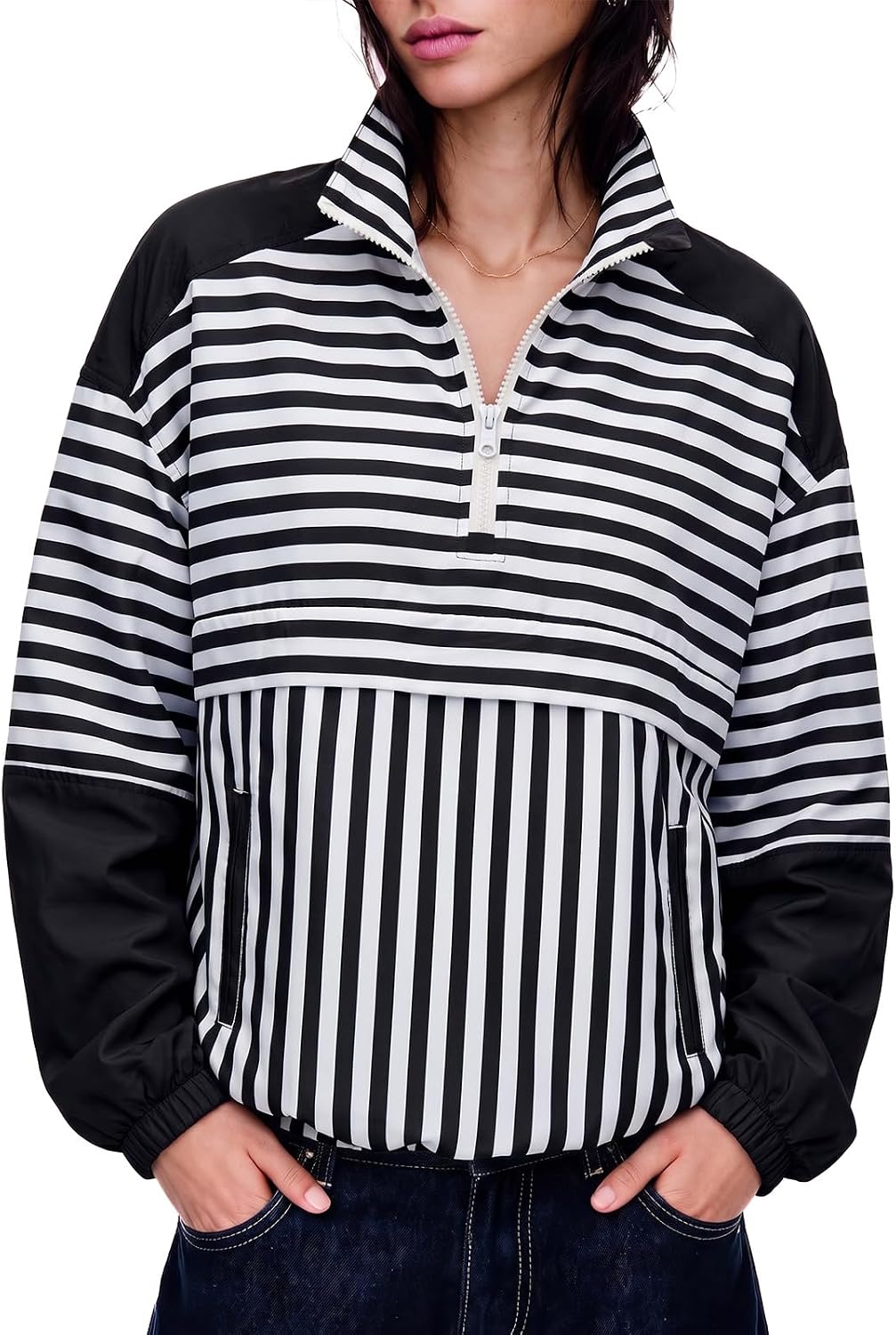 Striped Quarter Zip Pullover