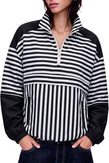 Striped Quarter Zip Pullover