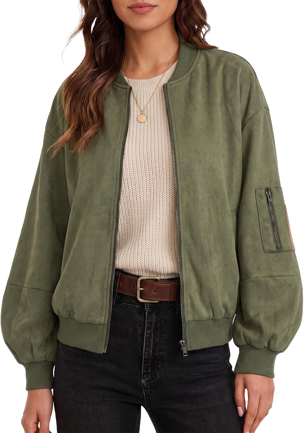 Faux Suede Bomber Jacket