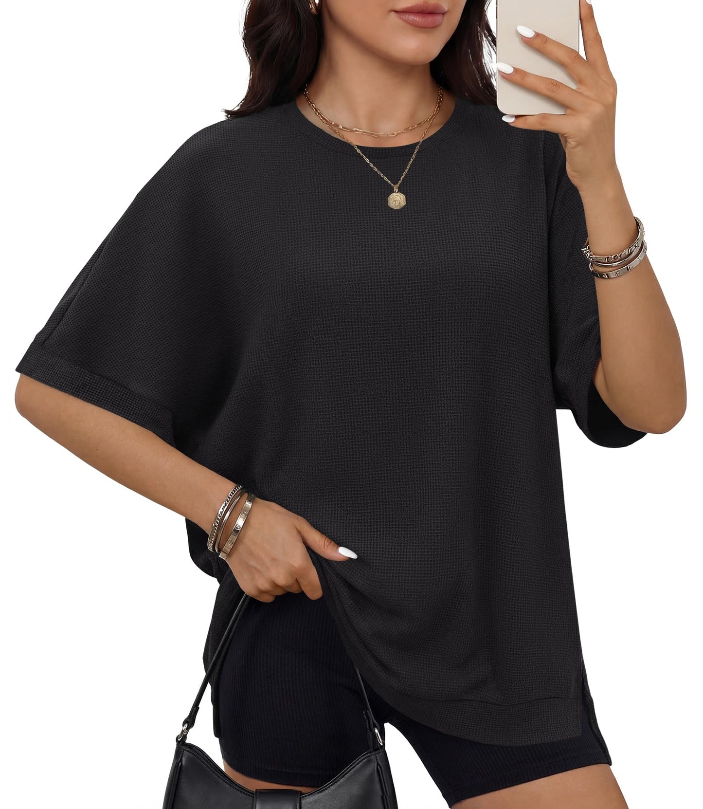 ANRABESS Oversized Waffle Knit T-Shirt