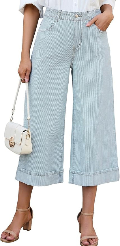 Striped Cropped Jeans