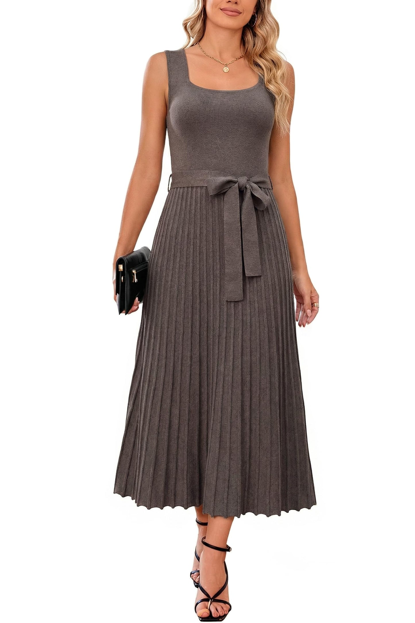 Wool Blend Square Neck Dress