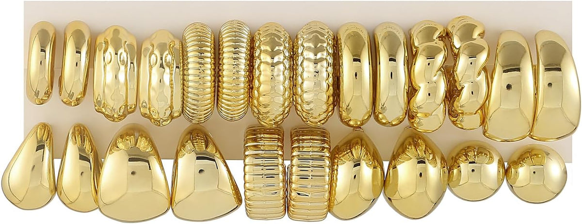 Chunky Gold Hoop Earrings (10pr)