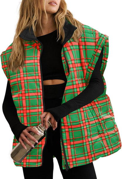 Floral Plaid Puffer Vest