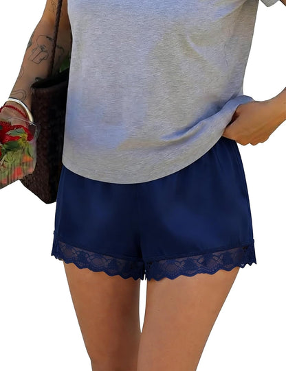 Lace Trim Satin Shorts