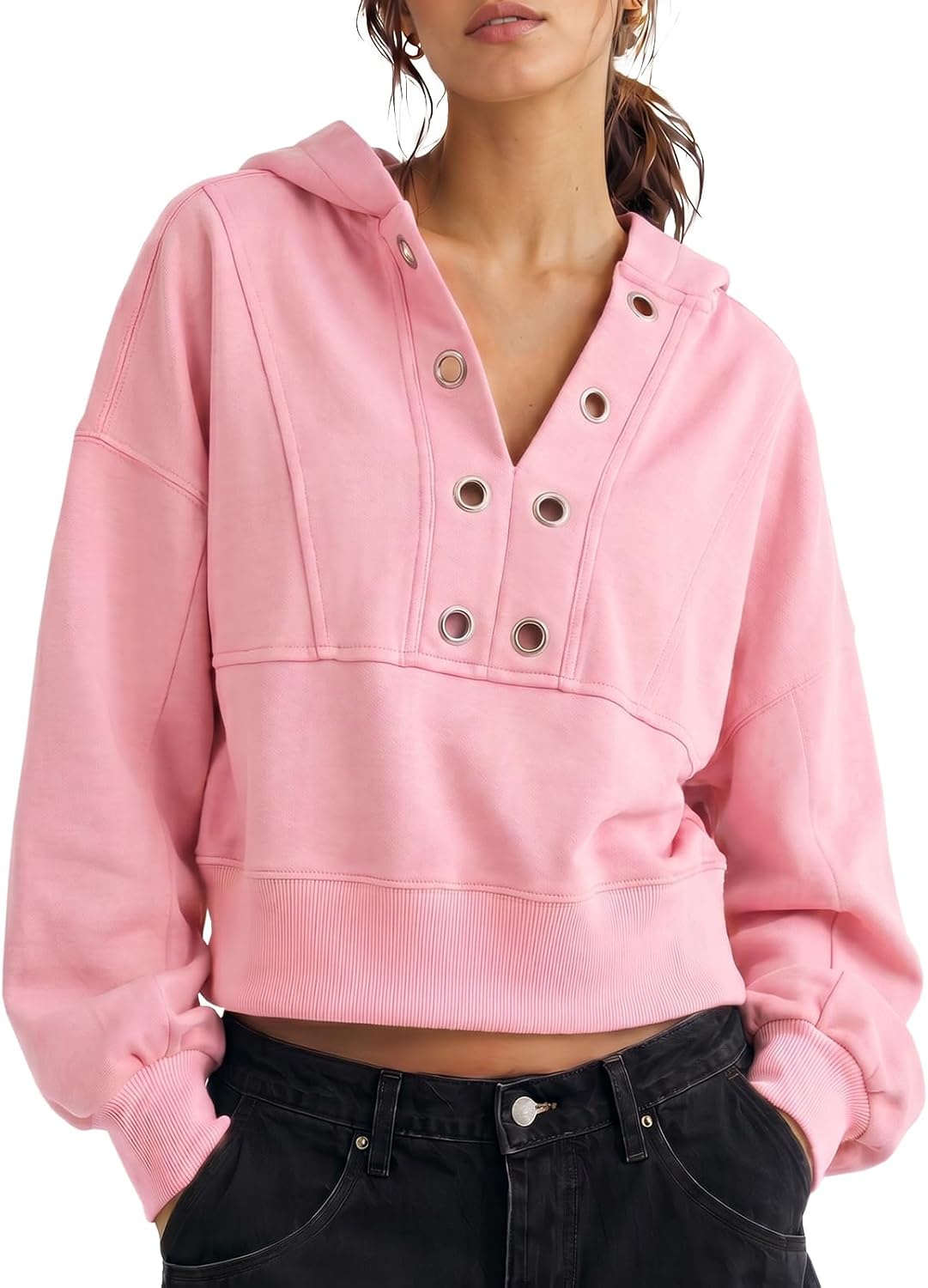 Cropped V-Neck Hoodie