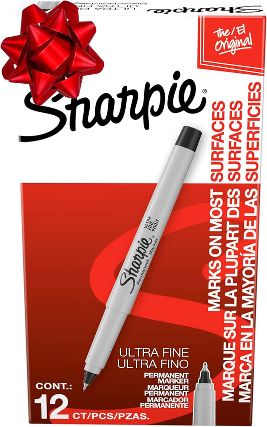 Sharpie Permanent Markers, Ultra Fine Tip, Black, 12 Count