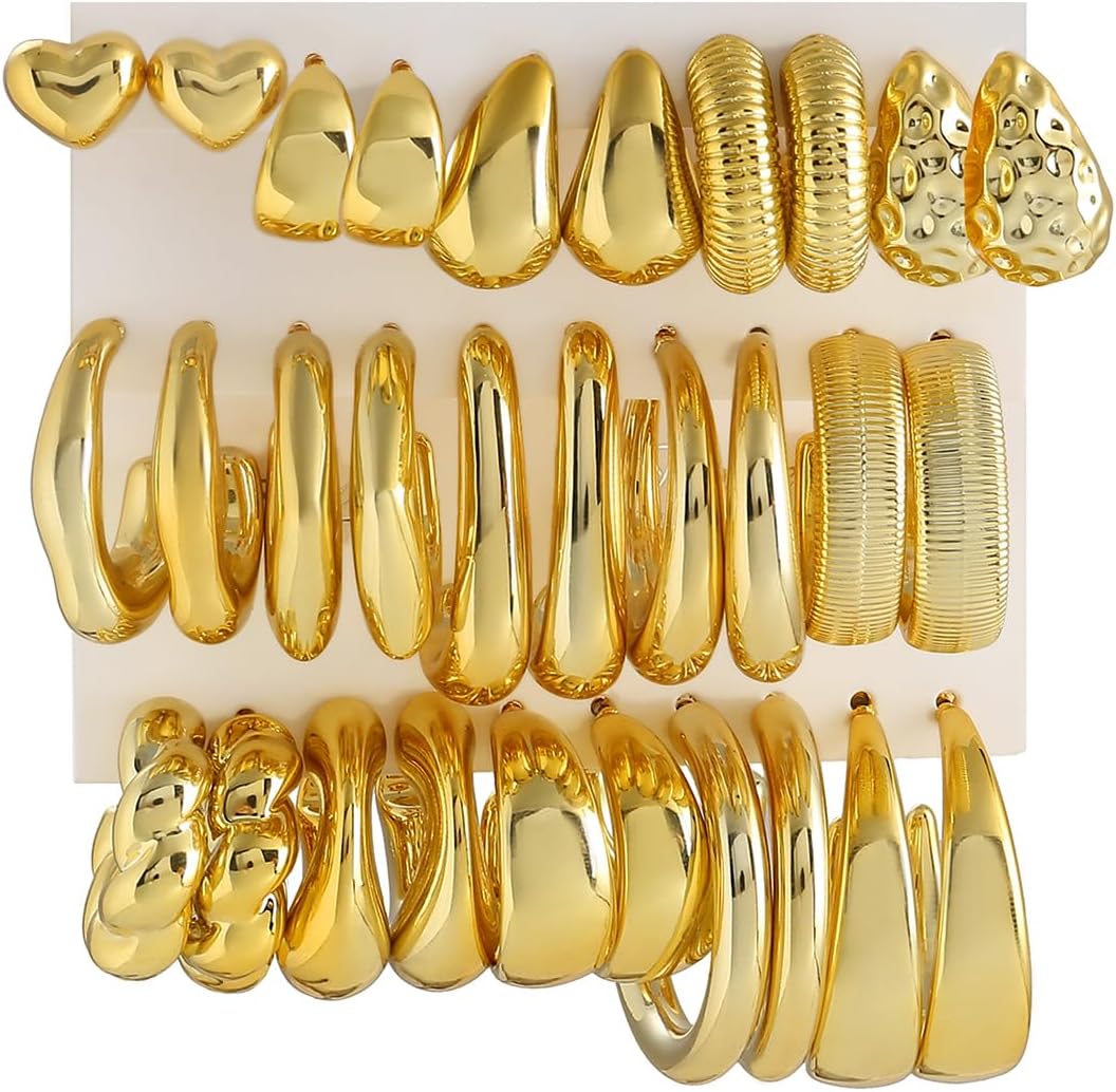 Chunky Gold Hoop Earrings (10pr)