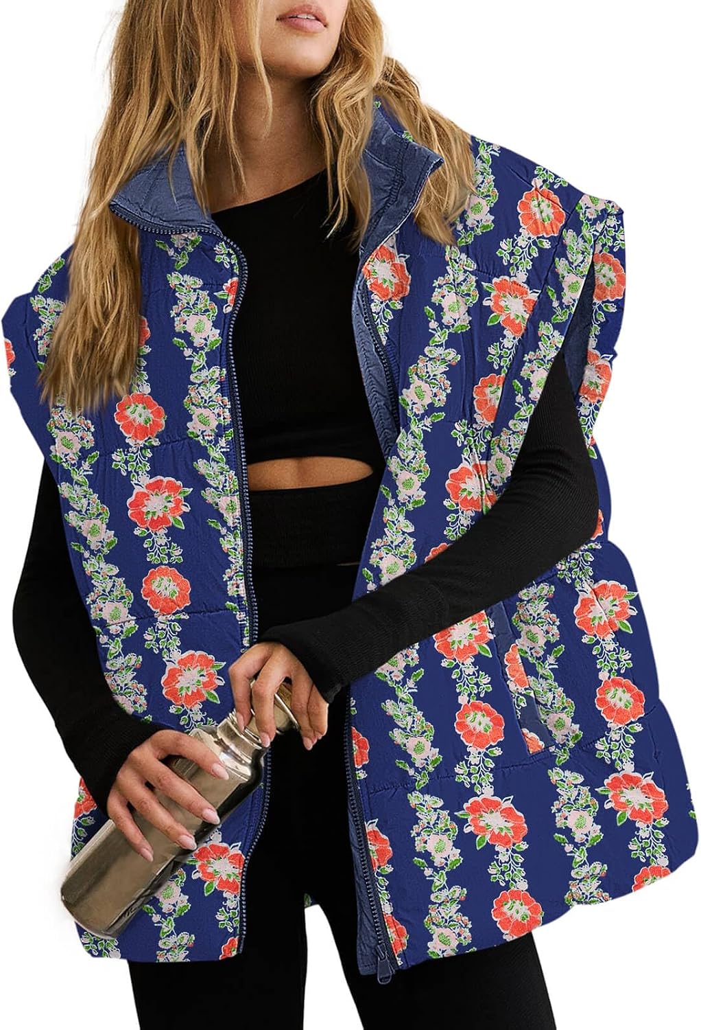 Floral Plaid Puffer Vest