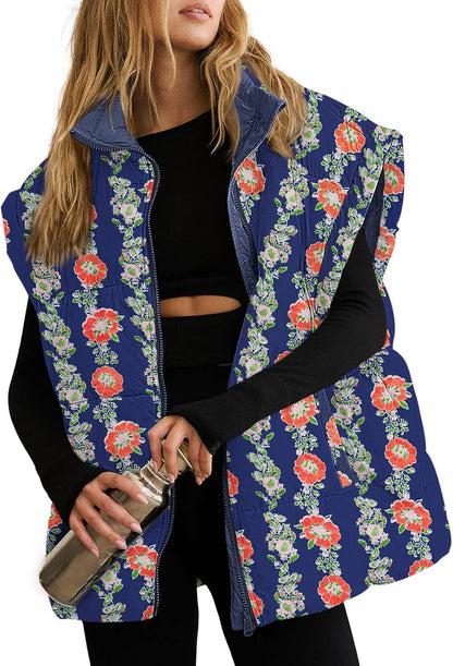 Floral Plaid Puffer Vest