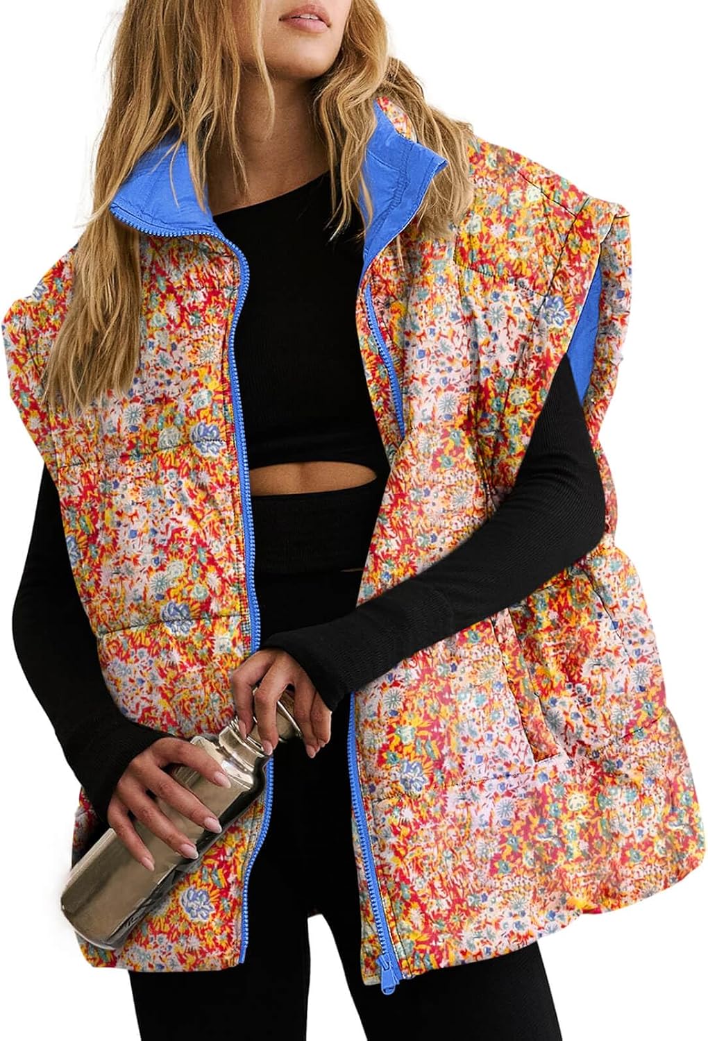 Floral Plaid Puffer Vest