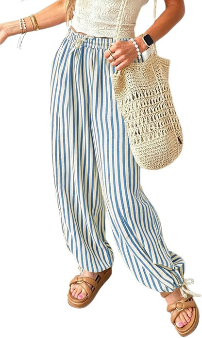 Striped Elastic Pants