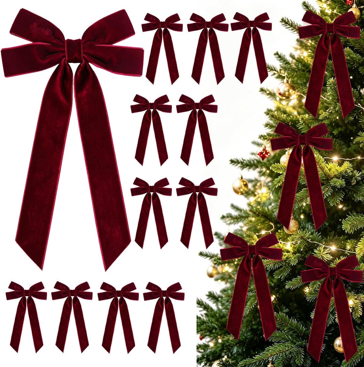 Burgundy Velvet Bow Set (12PK)