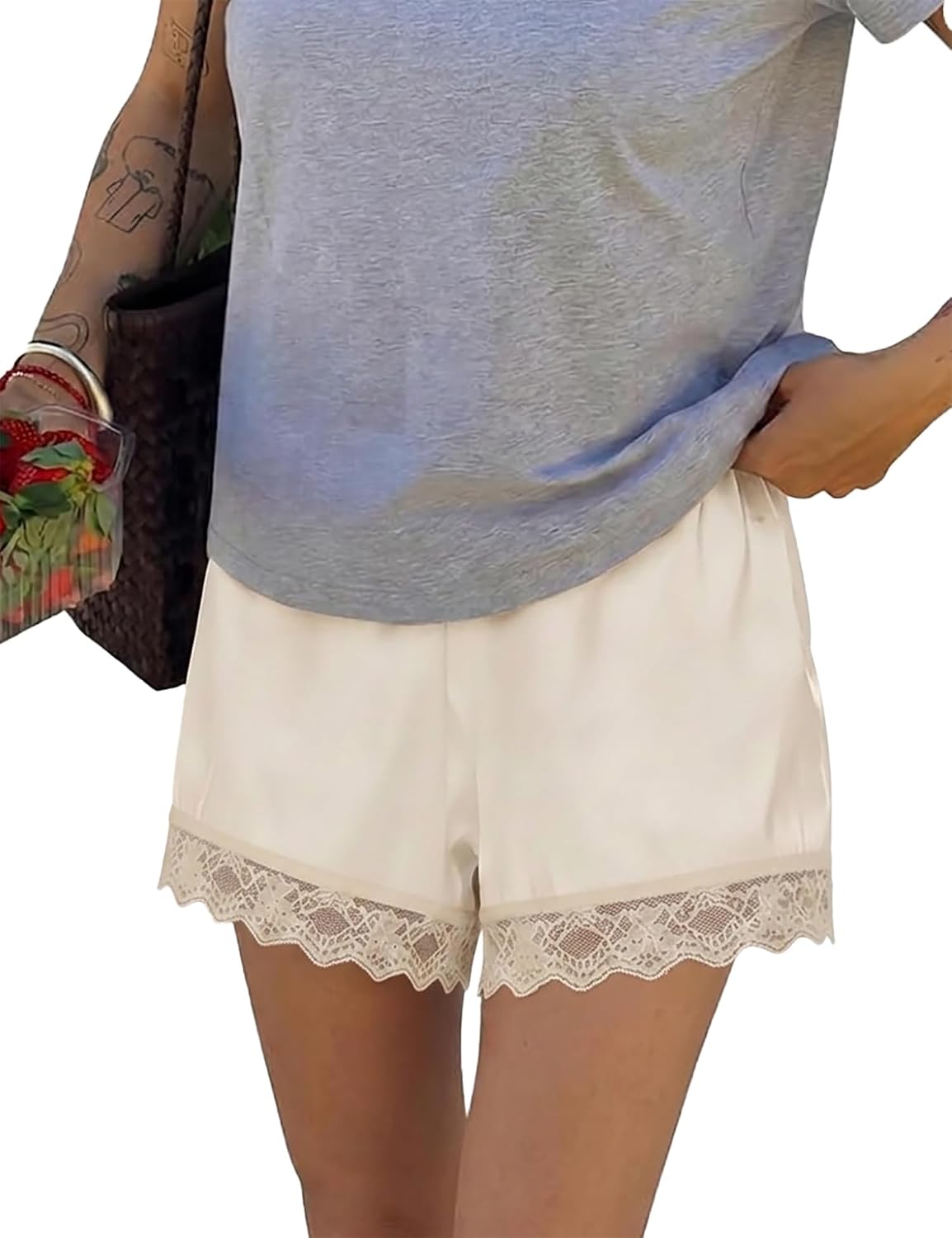 Lace Trim Satin Shorts