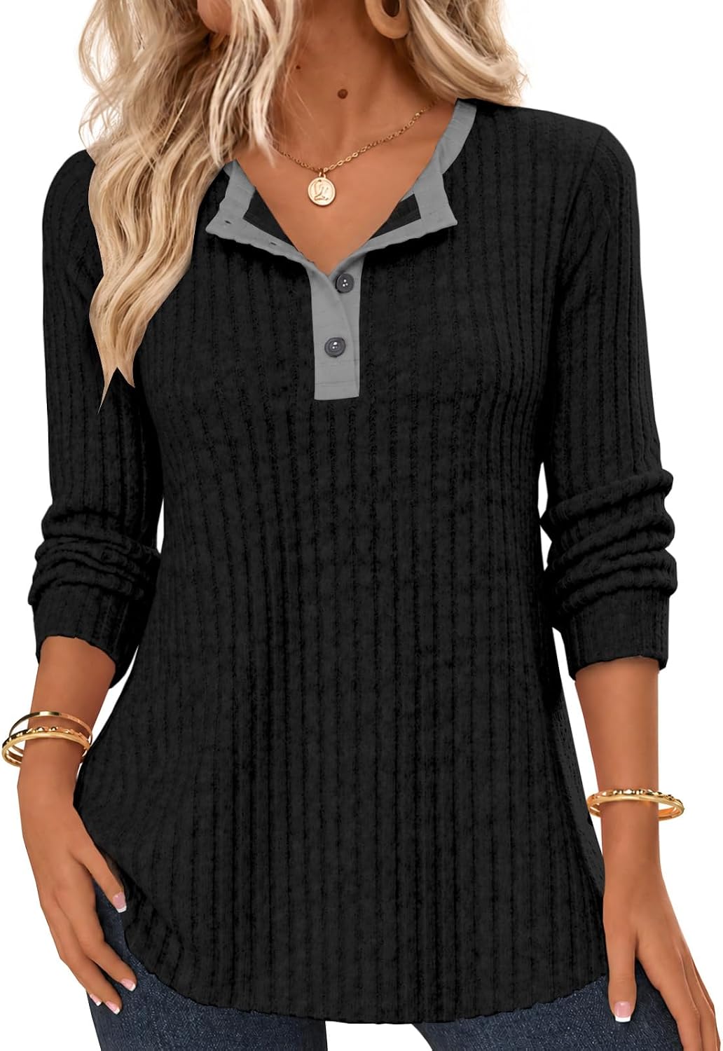Ribbed Henley Sweater