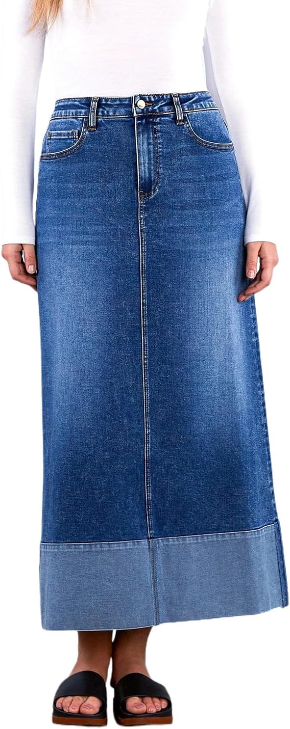 Slit Denim Midi Skirt