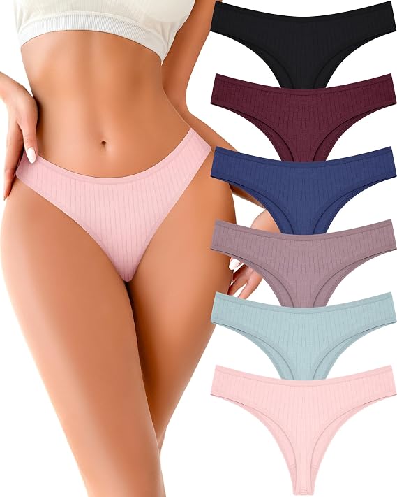 Cotton Ribbed Thongs (6PK)