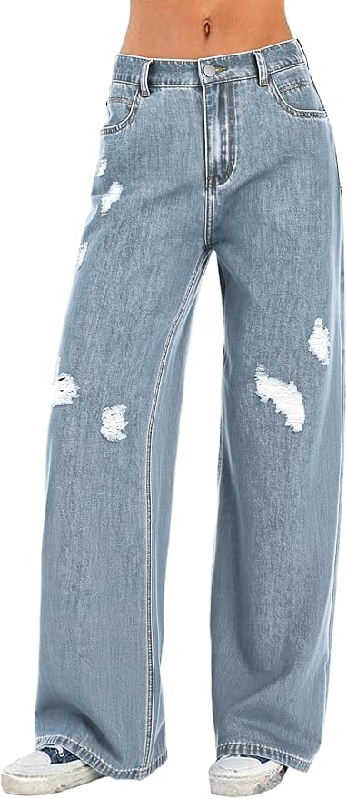 Distressed Straight Leg Jeans