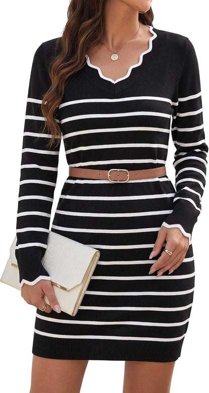 V Neck Sweater Dress
