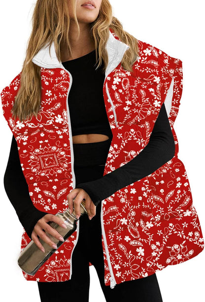 Floral Plaid Puffer Vest