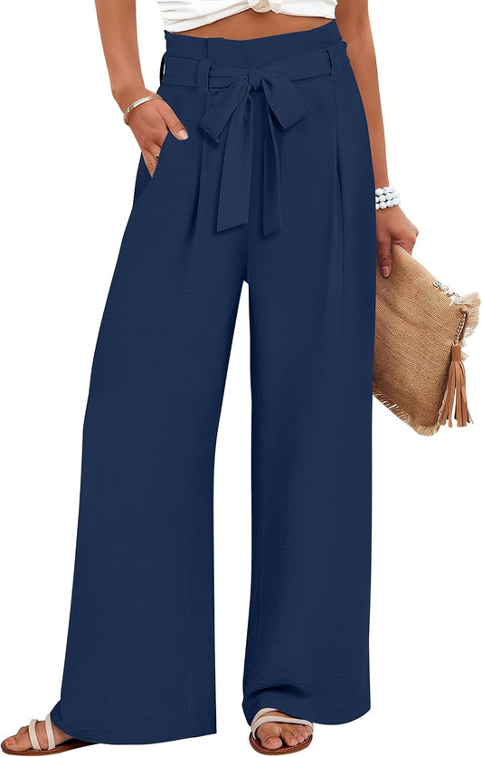 ANRABESS Womens Wide Leg Palazzo Pants Belted High Waisted Business Casual Flowy Long Trousers with Pockets