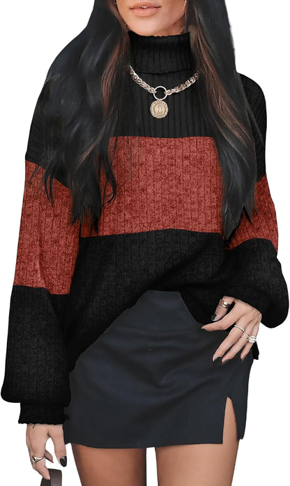 Color Block Turtleneck Sweater