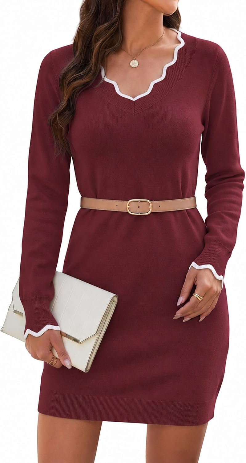 V Neck Sweater Dress