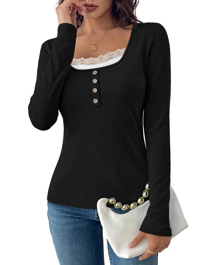 Lace Trim Long Sleeve Shirt