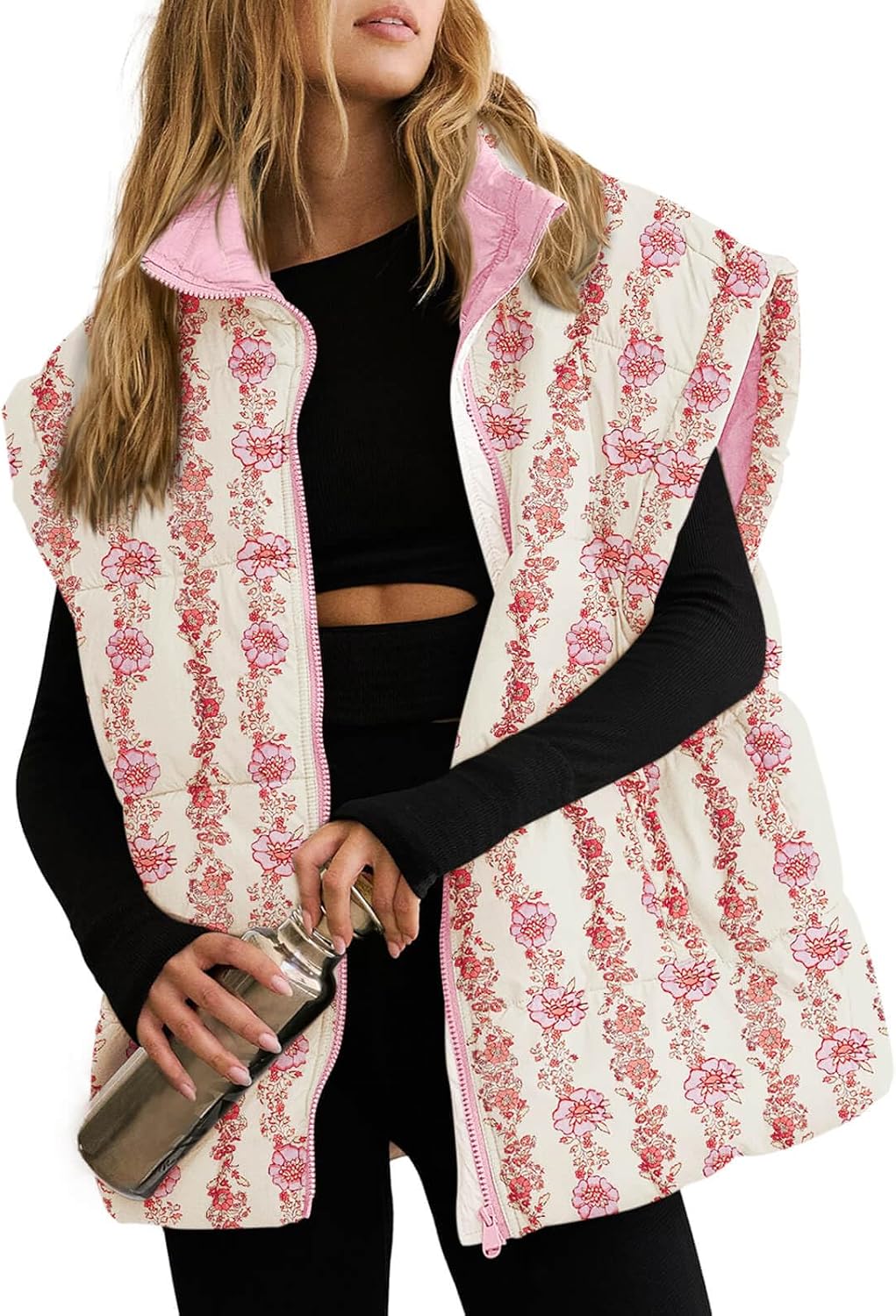 Floral Plaid Puffer Vest