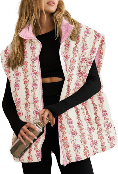 Floral Plaid Puffer Vest