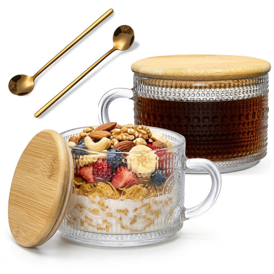 Glass Coffee Overnight Oats Mug 2pk