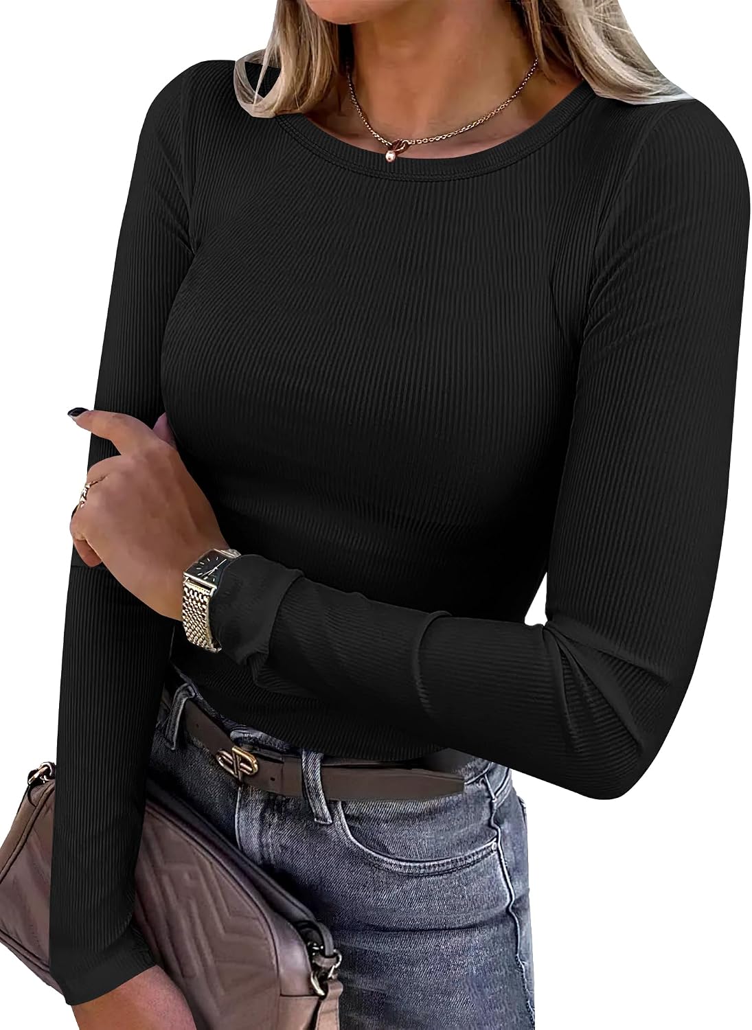 ANRABESS Ribbed Fitted Top