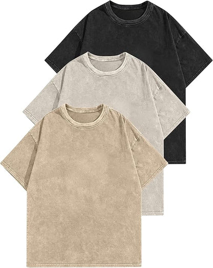 Oversized Cotton Acid Washed Tee 3pk