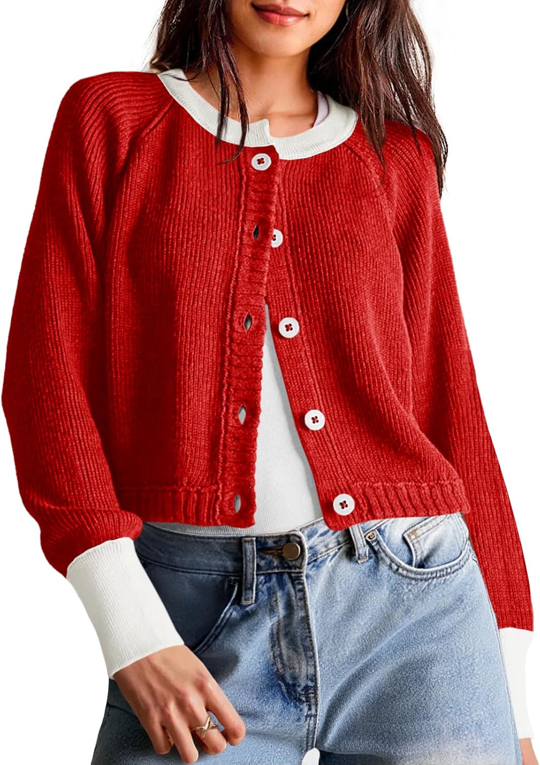 Cropped Color Block Cardigan