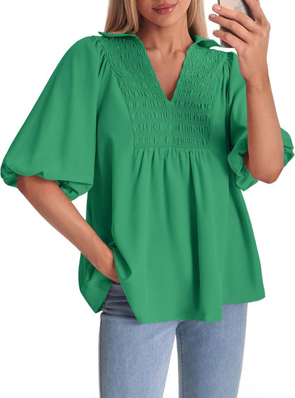 Puff Sleeve Smocked Blouse