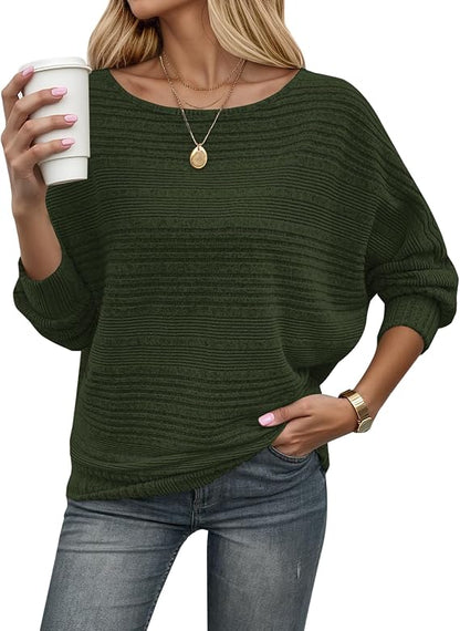 Wide Neckline Ribbed Sweater