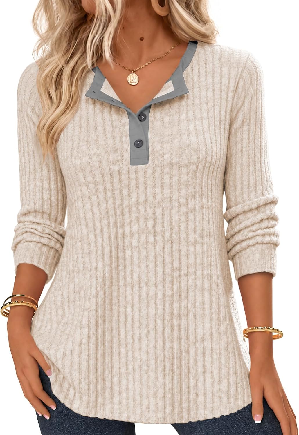 Ribbed Henley Sweater