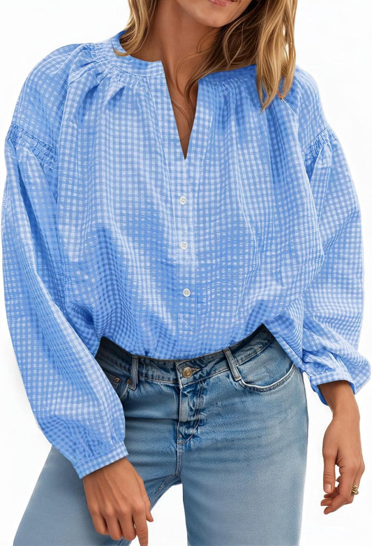 Gingham Puff Blouse