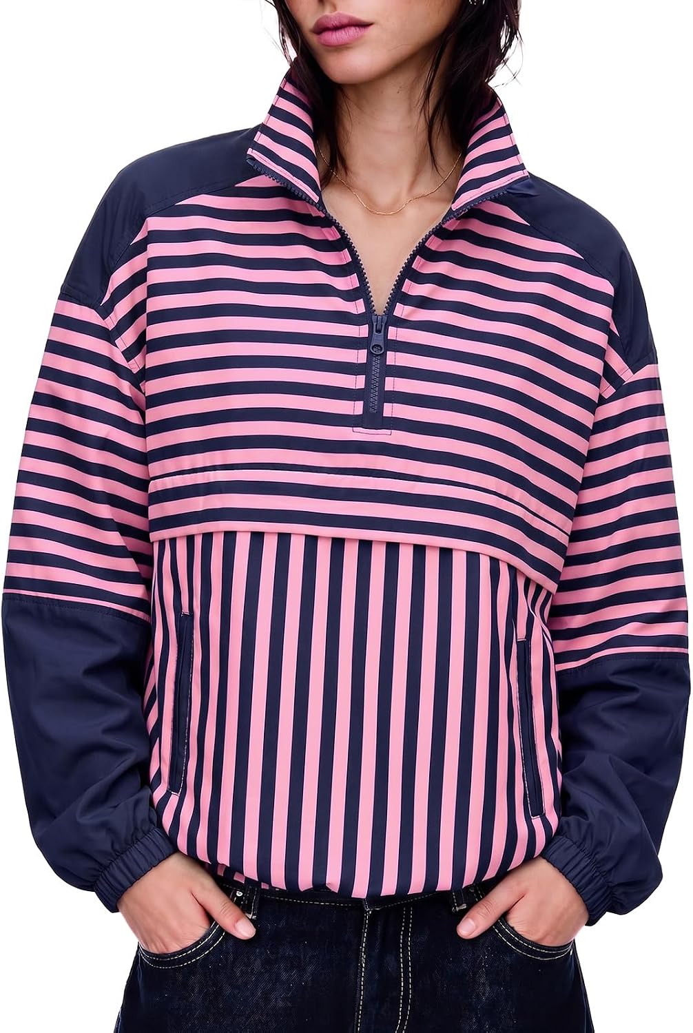 Striped Quarter Zip Pullover