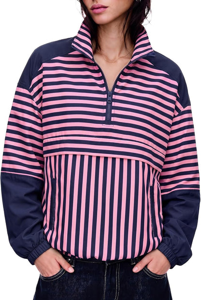 Striped Quarter Zip Pullover