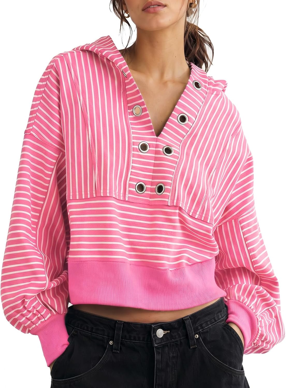 Cropped V-Neck Hoodie
