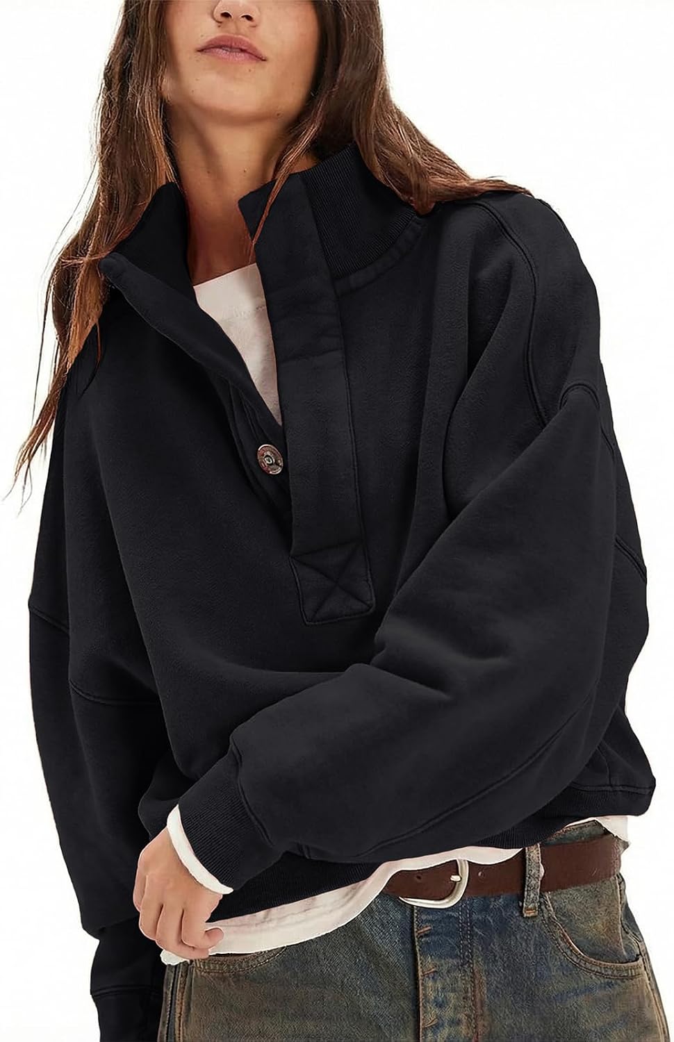 Oversized Henley Sweatshirt