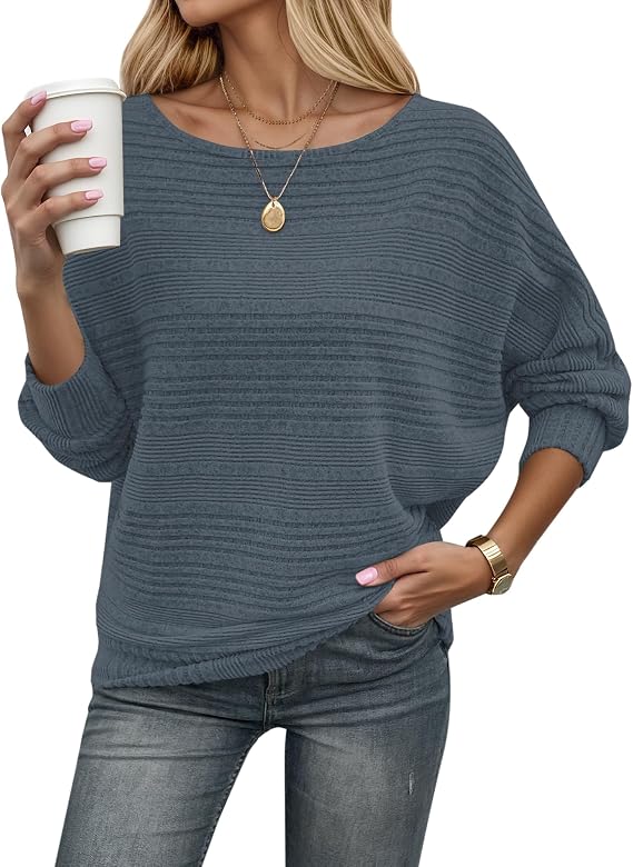 Wide Neckline Ribbed Sweater