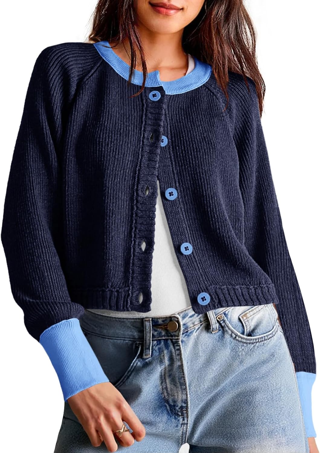 Cropped Color Block Cardigan