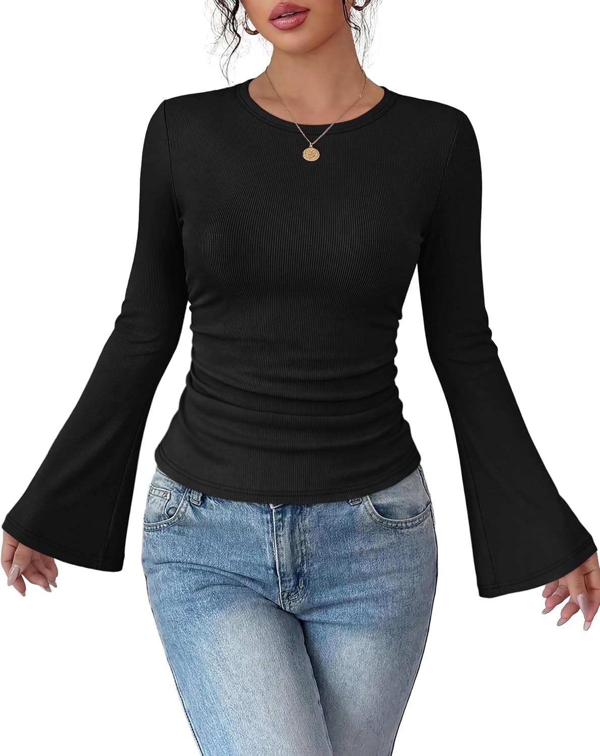 Bell Sleeve Ruched Top