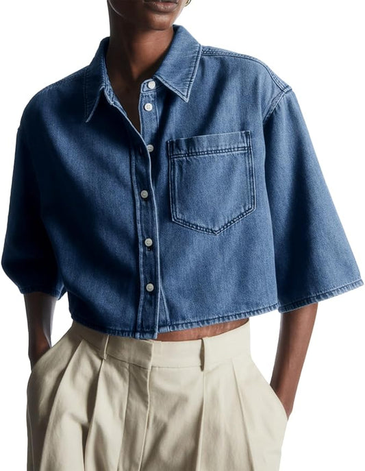 Crop Demin Shirt Top
